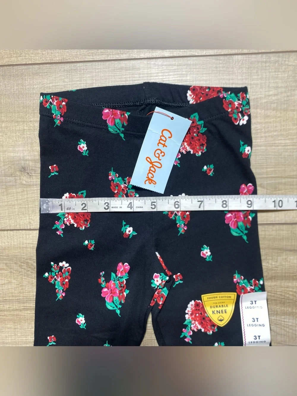 Cat & Jack Girls Durable Knee Tough Cotton Floral Leggings Size 3T Black